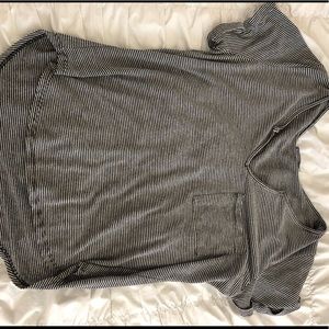 Grey/white striped “v”-neck